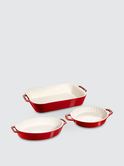 Staub 3-piece Ceramic Mixed Baking Dish Set In Cherry