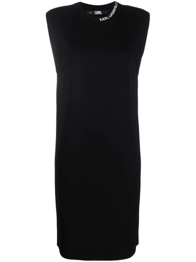 Karl Lagerfeld Padded-shoulder Jersey Dress In 黑色