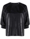 Karl Lagerfeld Vegan Leather Pleated-sleeve Top In 黑色