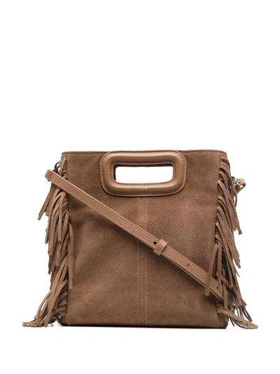 Maje M Fringed Leather Tote Bag In Brown