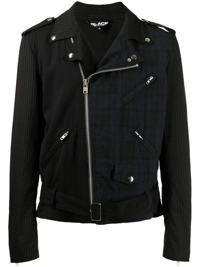 Black Comme Des Garçons Tartan Check Pattern Biker Jacket In 黑色