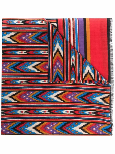 Pre-owned Saint Laurent 1970s Geometric-print Wool Scarf In 红色