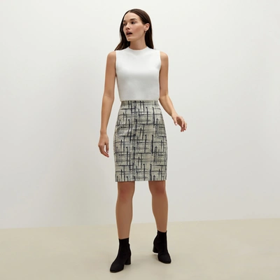 M.m.lafleur The Noho Skirt - Cubist Jacquard In Ivory / Galaxy Blue