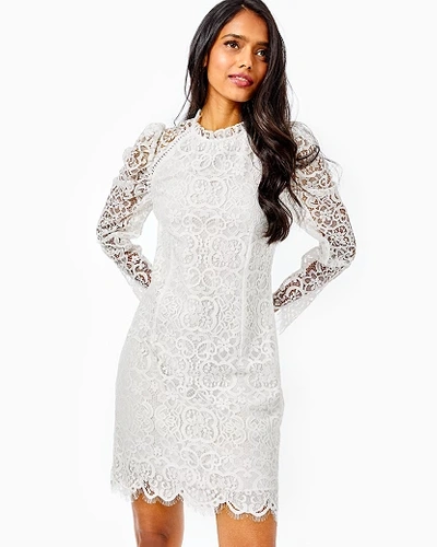 Lilly Pulitzer Women's Averi Lace Dress In White Size 14, Two Tone Carnival Lace -