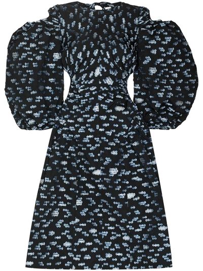 Cecilie Bahnsen Jaz Puff-sleeves Printed Dress In Black Blue