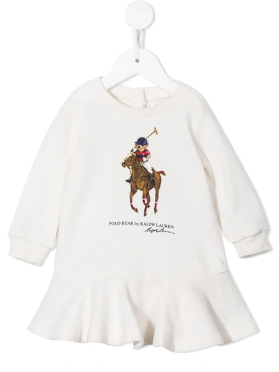 Ralph Lauren Babies' Polo Pony Crew-neck Sweatshirt Dress In White