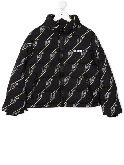 Msgm Kids' Monogram-motif Zip-up Padded Jacket In Black
