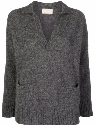 Drumohr Wingtip-collar Knitted Jumper In Grey