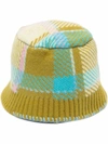 Ader Error Checked Knitted Wool-blend Bucket Hat In Green