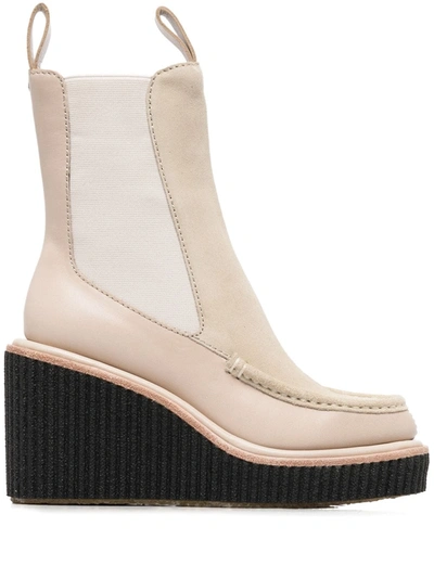 Rag & Bone Sloane Suede-paneled Leather Wedge Ankle Boots In White