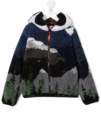 Ai Riders On The Storm Young Kids' Mountain Faux-shearling Hooded Jacket In Blue