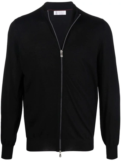 Brunello Cucinelli Zip-up Knitted Cashmere Jumper In Black