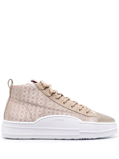Leandro Lopes Monogram Print High Top Trainers In Neutrals