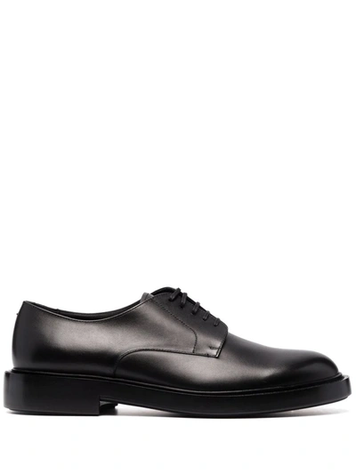 Giorgio Armani Derby Lace Up Shoes In Black Leather