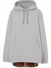 Burberry Check-panel Cotton Hoodie In Grey