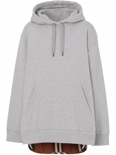 Burberry Check-panel Cotton Hoodie In Grey