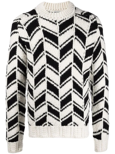 Saint Laurent Patterned Wool-blend Jumper In White