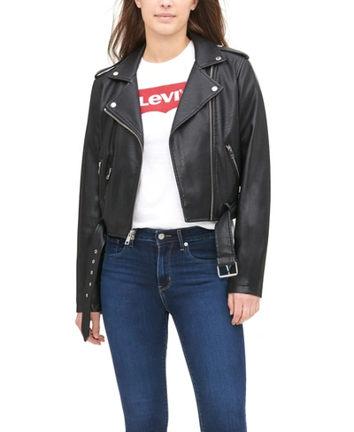 Levi's Women's Faux-leather Belted Hem Moto Jacket In Black