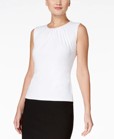 CALVIN KLEIN PLEAT NECK SLEEVELESS TOP, REGULAR AND PETITE SIZES