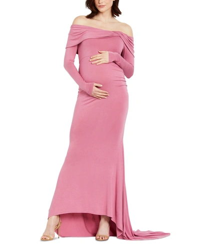 Motherhood Maternity Off The Shoulder Long Sleeve Maternity Dress In Pink