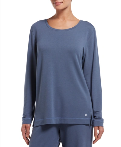 Hue Solid Long Sleeve Lounge T-shirt In Vintage Indigo