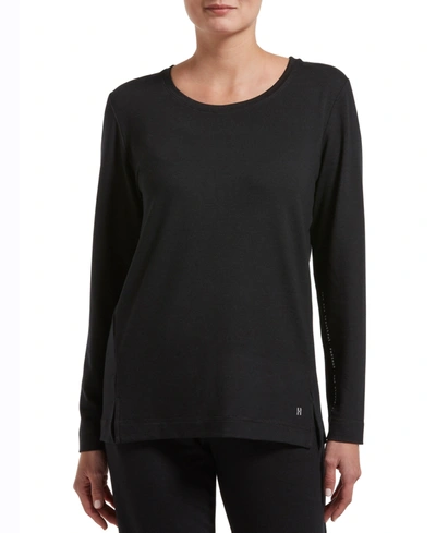 Hue Plus Size Solid Long Sleeve Lounge T-shirt In Black