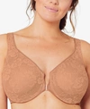 Glamorise Women's Full Figure Wonderwire Front Close Stretch Lace Bra With Narrow Set Straps 9246 In Cappuccino