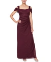 Alex Evenings Cold-shoulder Draped Metallic Gown Regular & Petite Sizes In Fig