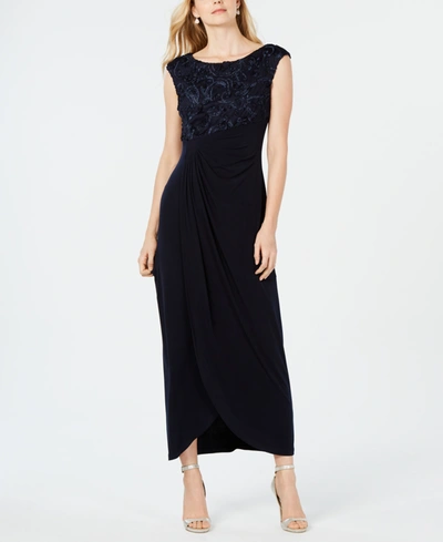 Connected Soutache Faux-wrap Gown In Navy