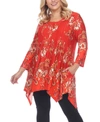 White Mark Women's Plus Size Floral Printed Tunic Top In Red/white