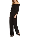 Adrianna Papell Plus Size Velvet Ruffled Off-the-shoulder Jumpsuit In Black