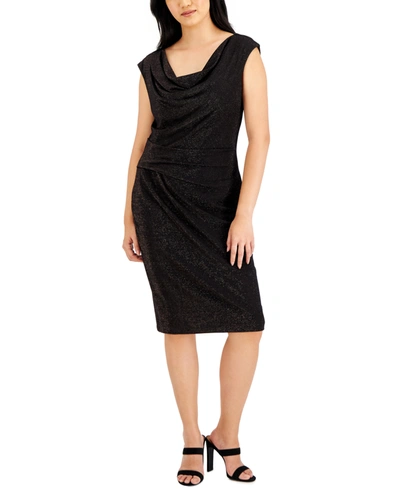 Connected Petite Sequined Lace Column Gown In Black