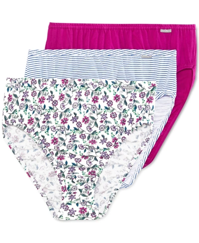 Jockey Elance French Cut 3 Pack Underwear 1485 1487, Extended Sizes In Mave Meadow/formation Fuschia/belvedere