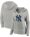 Fanatics Plus Size Heathered Gray New York Yankees Official Logo Crossover V-neck Pullover Hoodie In Heather Gray
