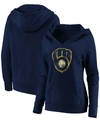Fanatics Plus Size Navy Milwaukee Brewers Official Logo Crossover V-neck Pullover Hoodie In Navy