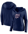 FANATICS PLUS SIZE NAVY WASHINGTON NATIONALS CORE TEAM CROSSOVER V-NECK PULLOVER HOODIE