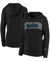 Fanatics Plus Size Black Miami Marlins Tri-blend Colorblock Pullover Hoodie In Black