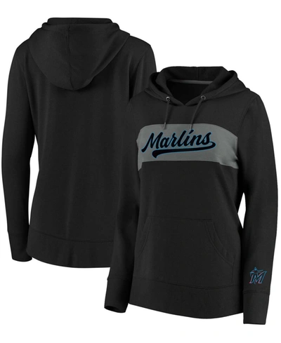 Fanatics Plus Size Black Miami Marlins Tri-blend Colorblock Pullover Hoodie