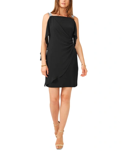 Msk Beaded-strap Capelet-back Dress In Black