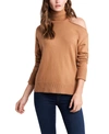 1.state Cold-shoulder Cuffed Turtleneck Sweater In Wild Oak