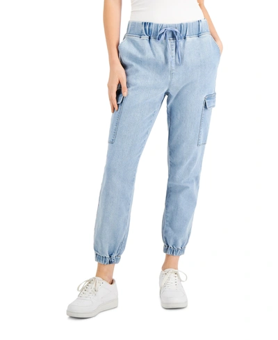 Tinseltown Juniors' High Rise Sporty Utility Jogger Pants In Light Wash