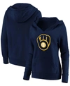Fanatics Plus Size Navy Milwaukee Brewers Official Logo Crossover V-neck Pullover Hoodie In Navy
