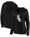FANATICS PLUS SIZE BLACK CHICAGO WHITE SOX OFFICIAL LOGO CROSSOVER V-NECK PULLOVER HOODIE