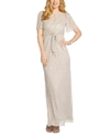 ADRIANNA PAPELL TIE-FRONT GLITTER-KNIT GOWN