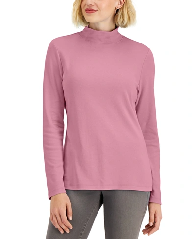 Karen Scott Petite Solid Mock-neck Top, Created For Macy's In Sea Pink