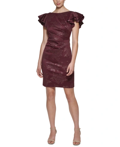 Jessica Howard Printed Side-tuck Sheath Dress In Wine