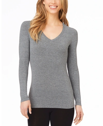 Cuddl Duds Plus Size Fleecewear With Stretch Crewneck Top In Charcoal