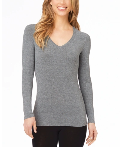 Cuddl Duds Plus Size Fleecewear With Stretch Crewneck Top In Marled Grey