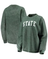 Pressbox Women's Green Michigan State Spartans Comfy Cord Vintage-like Wash Basic Arch Pullover Sweatshirt In Green