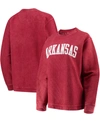 PRESSBOX WOMEN'S CARDINAL ARKANSAS RAZORBACKS COMFY CORD VINTAGE-LIKE WASH BASIC ARCH PULLOVER SWEATSHIRT